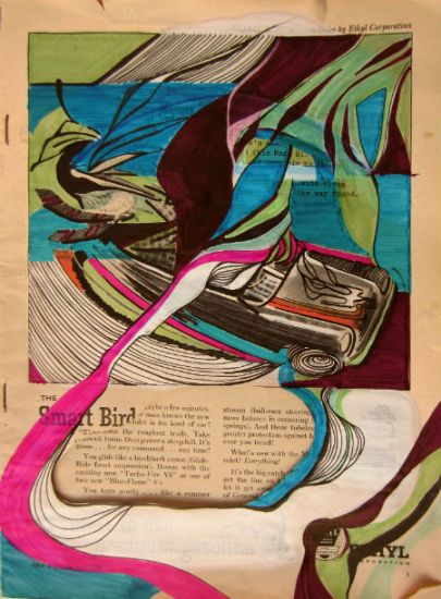 Ink and acrylic on May 1955 Field and Stream Magazine (pg 1)