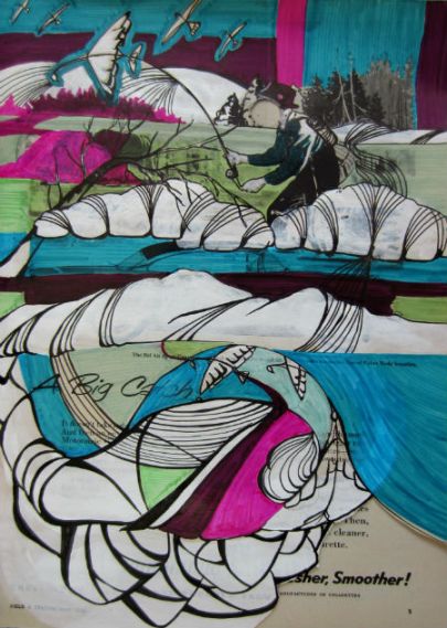 Ink and acrylic on May, 1955 Field and Stream magazine