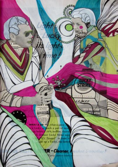 1955 Field and Stream magazine, ink and acrylic