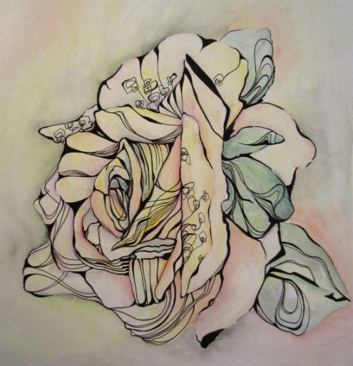 Approximately 14 x 14" watercolor and ink on paper