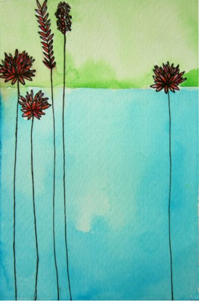 3 x 5" watercolor and ink on paper