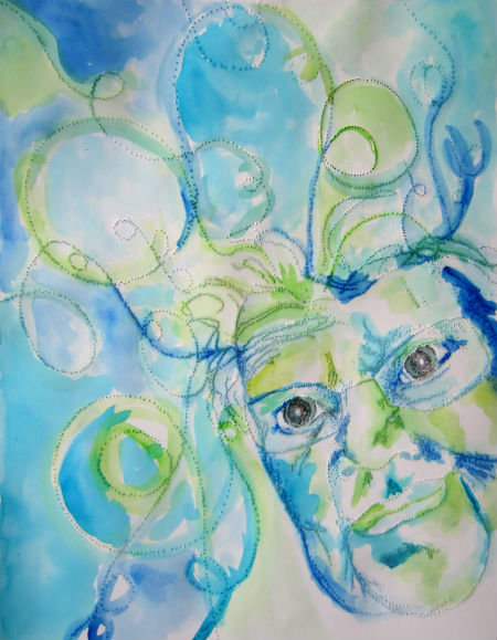 8.5 x 11" watercolor on paper with pinholes