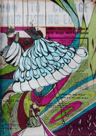 Day 276, 1955 Field and Stream Magazine, ink and acrylic