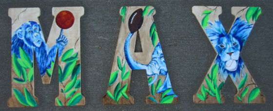 Three 18" x 13" acrylic on wooden letters 