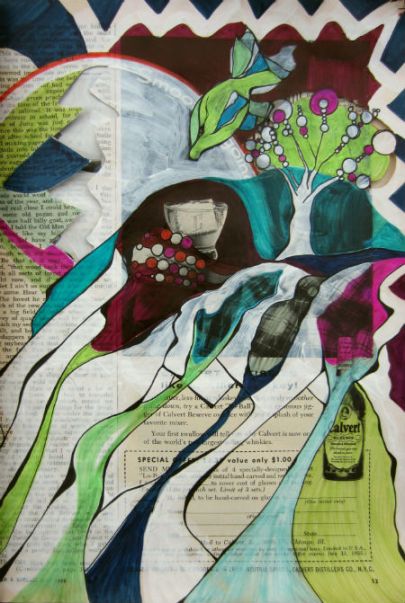 Day 291, Ink and acrylic on May, 1955 Field and Stream magazine