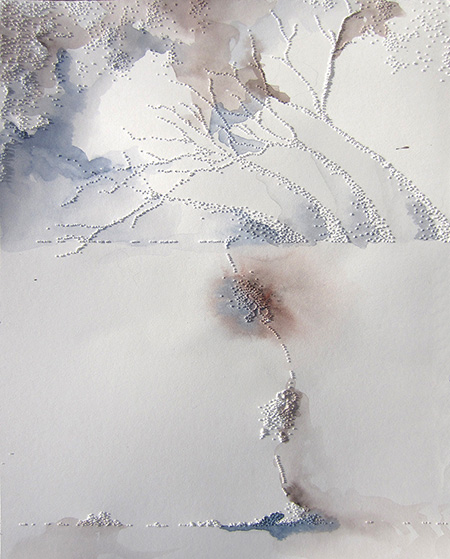 Day 292 Watercolor and pinholes on paper