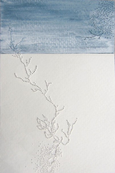 Day 296: 3 x 5" acrylic, ink and pinholes on paper