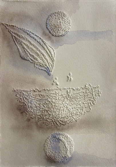 Day 314, 5 x 7" watercolor and pierced paper