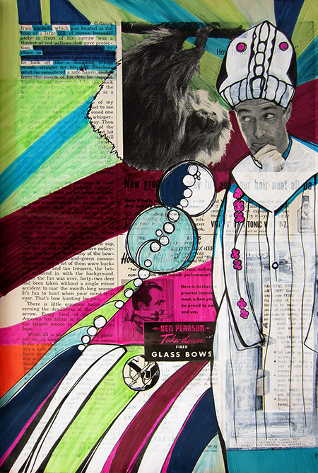 Day 318, Ink and acrylic on May, 1955 Field and Stream Magazine