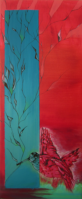 Day 320, 10 x 24" Acrylic, ink and paper on canvas