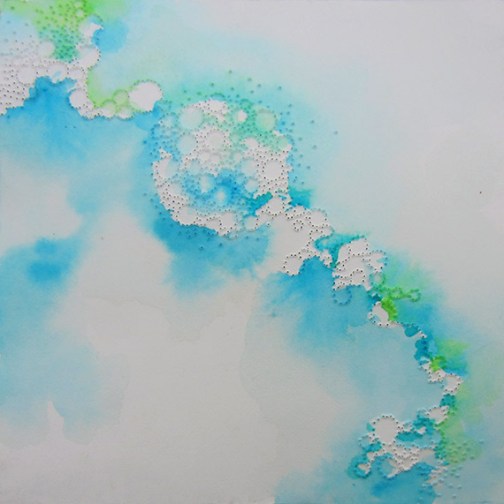 Day 342, 5 x 5" pierced paper and watercolor