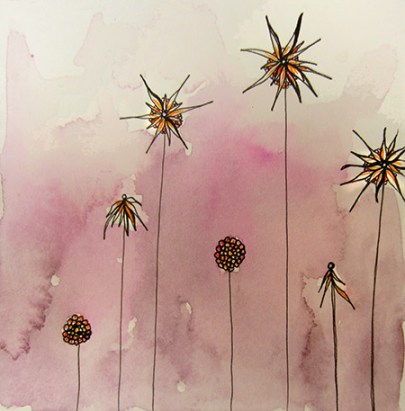 Day 343, 5 x 5' Ink and watercolor on paper