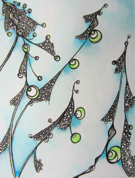 Day 355, ~4 x 6" Ink and watercolor on paper