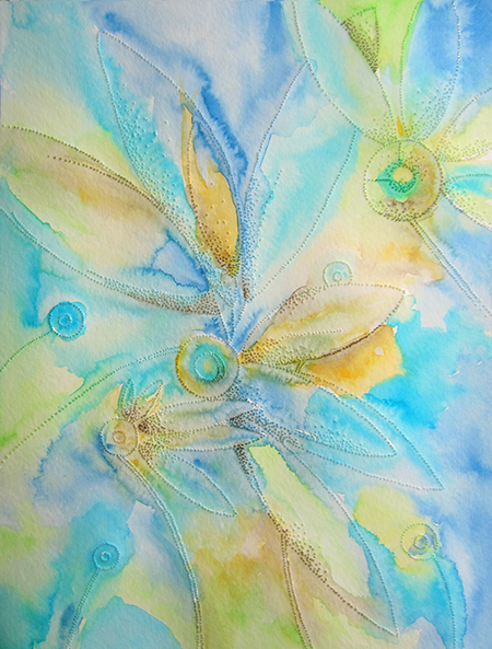 Day 365, 9.5 x 12" watercolor on pierced paper