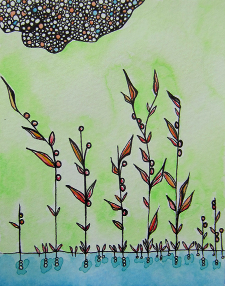 4 x 5" ink and watercolor on paper