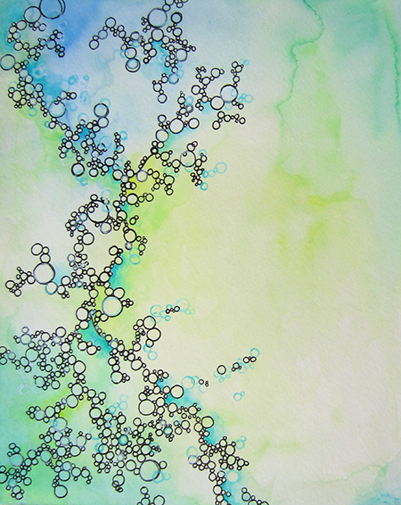 8 x 10" ink, watercolor and acrylic on paper