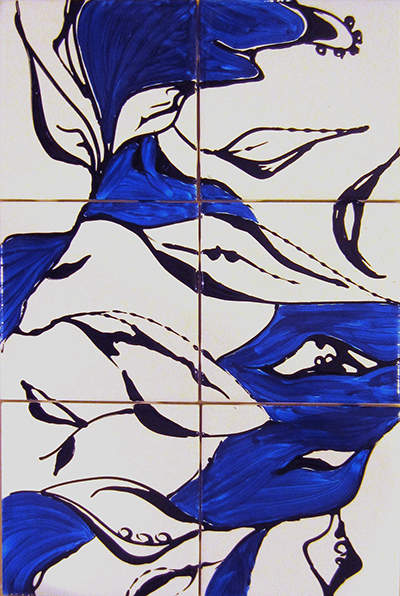 Six, 4.25 x 4.25" painted tiles