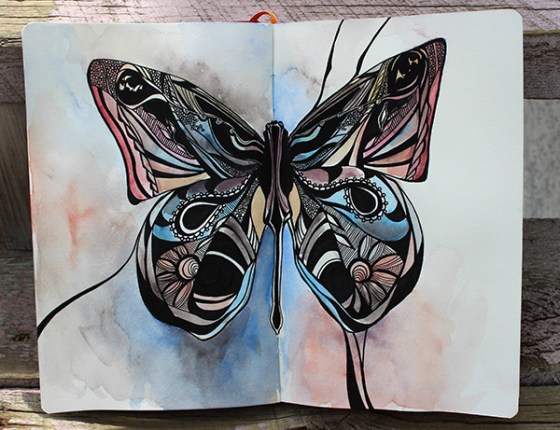 Ink and watercolor in sketchbook