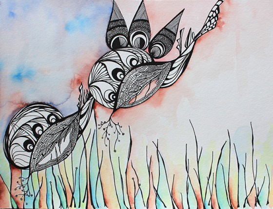 9 x 12" ink and watercolor on paper