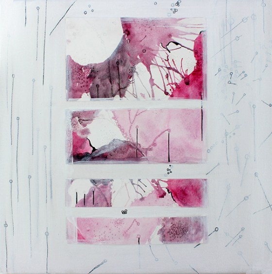 10 x 10" Pierced paper, acrylic and ink on canvas