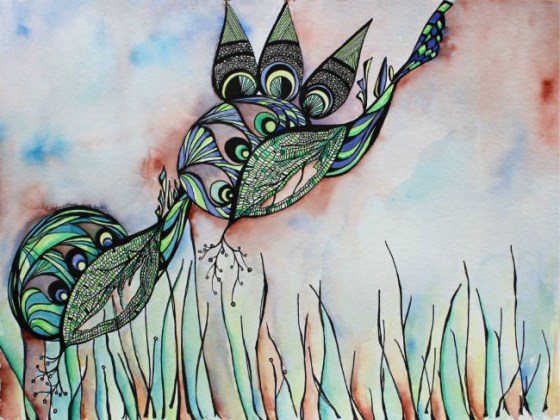 9 x 12" ink and watercolor on paper