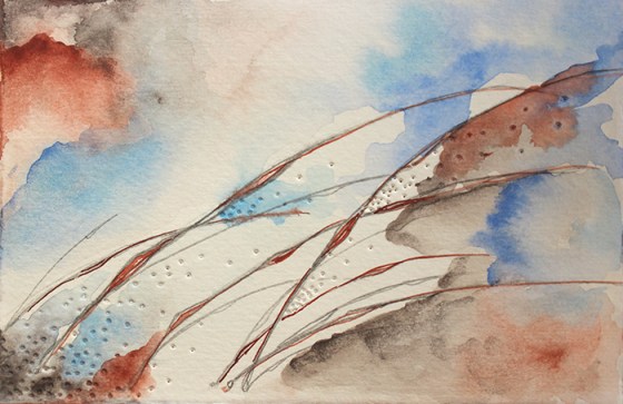 3 x 5" Watercolor on pierced paper