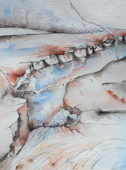 8 x 10" watercolor and pencil on pierced paper