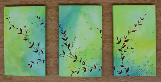Three 18 x 42" acrylic on canvas panels