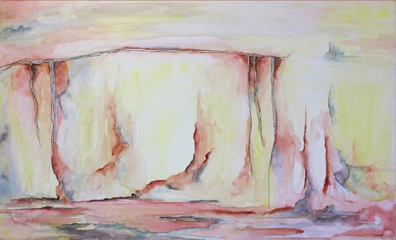 18 x 30" Watercolor and ink on canvas 