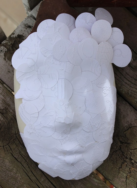 ~12 x 7.5" Pierced paper on fired mask