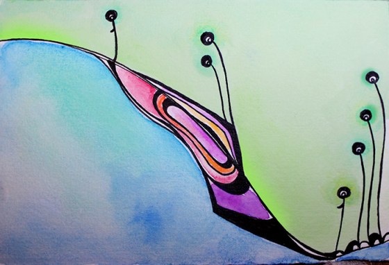 5.25 x 3.25" Watercolor and ink on paper