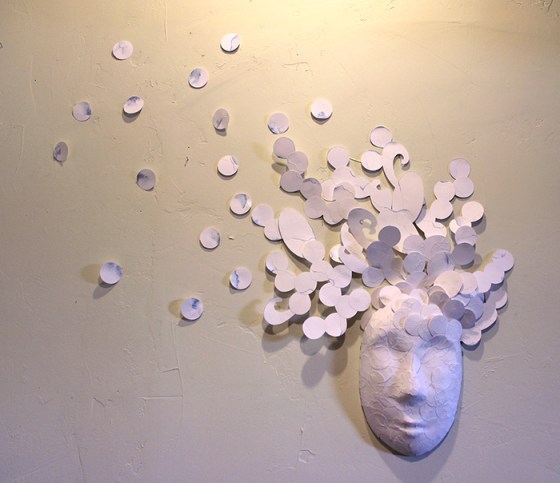 ~2.5' x 3' Pierced paper circles on ceramic mask