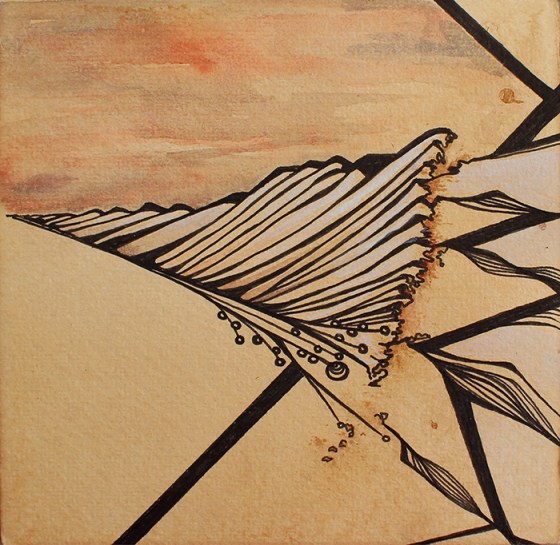 5 x 5" ink and watercolor on tea-stained paper