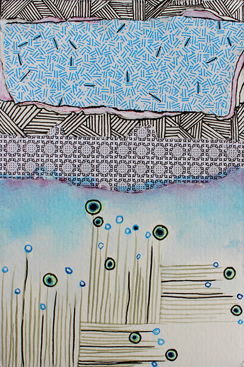 3.25 x 5.25 envelope, ink and watercolor on paper 