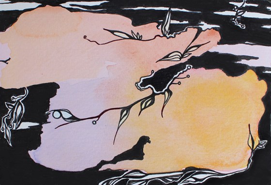 3.25 x 5.25 ink and watercolor on paper