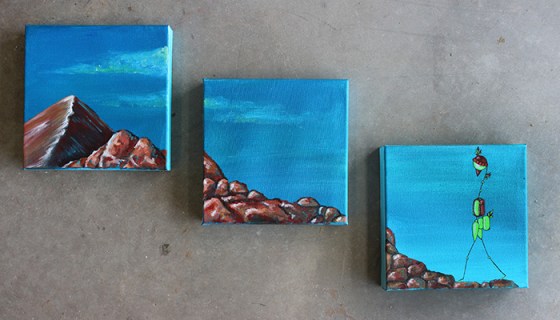 Three 8 x 8" panels: Acrylic and ink on canvas