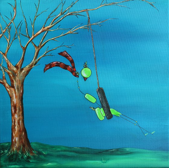 18 x 18" Acrylic and ink on canvas