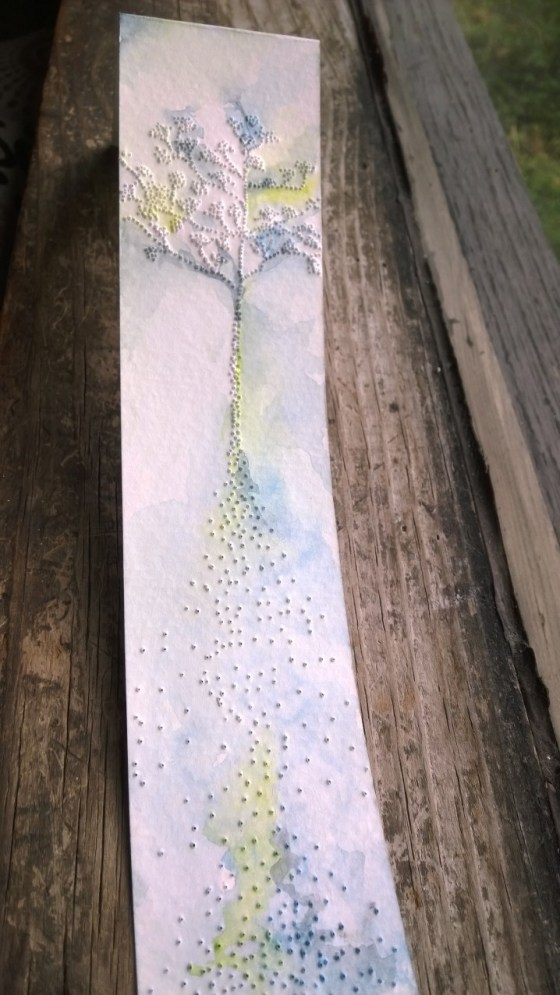 ~1.5" x 9" Watercolor on pierced paper